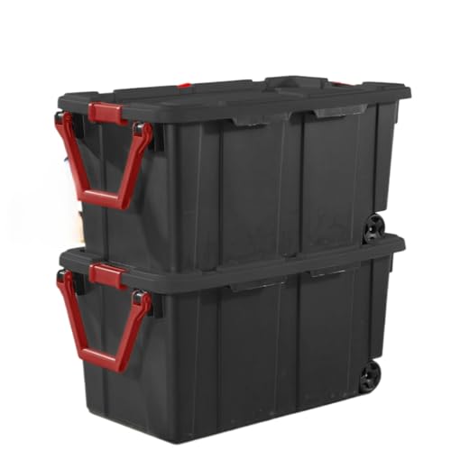 Modern Plastic & Metal 40 Gallon Lidded Home Storage Bins, Stackable Industrial Storage Containers...
