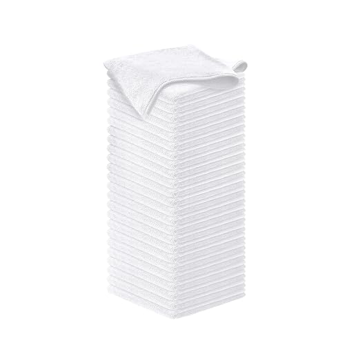 Image of USANOOKS Microfiber Cleaning Cloth - White - 50Pcs (12.5x12.5 inch) High Performance - 1200 Washes, Ultra Absorbent Car Towel Traps Grime & Liquid for Streak-Free Mirror Shine - Car Washing Cloth