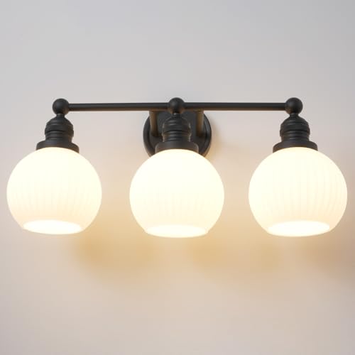 Image of 3-Lights Bathroom Light Fixtures, Vintage Milk White Glass