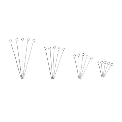 Pandahall 600pcs Stainless Steel Eye Pins 23 Gauge Head Pins Findings for DIY Jewelry Making, 20mm, 30mm, 40mm, 50mm.