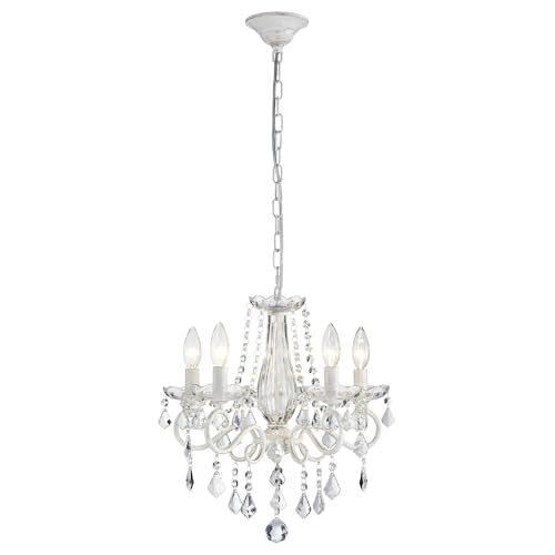 ANJIADENGSHI Small Crystal Chandelier, Modern White Chandelier Dining Room Light Fixture, Mini Crystal Pendant Light for Bedroom Ceiling Light Fixture for Living Room Entryway Kitchen Island Hallway