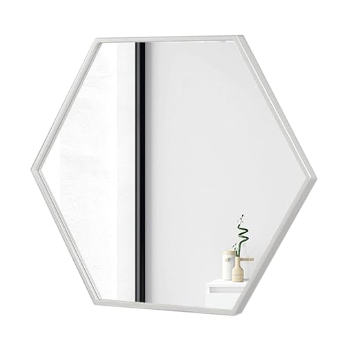 Espejo de tocador para ducha con borde ancho de aluminio para sala de estar, dormitorio, baño, entrada, pasillo (blanco, 34 x 40 cm)