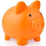 PJDRLLC Piggy Bank, Unbreakable Plastic Money Bank, Coin Bank for Girls and Boys, Medium Size Piggy Banks, Practical Gifts for Birthday, Easter, Christmas (Orange)