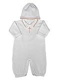 Boy's White Cotton Knit Christening Baptism Longall w/ White or Blue Cross and Hat