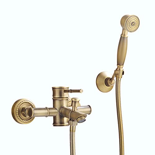 SnamicE Robinet de Baignoire Salle de Bain Robinet de Baignoire en Bambou Ensemble de Robinet de Douche de Bain à Montage Mural avec Douche à Main...