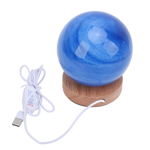 ARTOCT Lámpara de mesita de noche con base de madera, bola de cristal azul, lámpara de mesa pequeña, 3 colores de temperatura, atenuación continua, lámpara de lectura para dormitorio, 12 cm