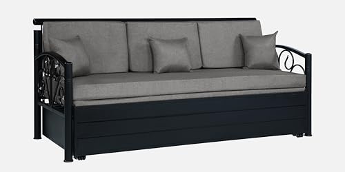 Image of 3 Seater Metal Sofa Cum Bed with Hydraulic Storage | Sofa Set for Living Room, Bedroom, Guest Room| Queen Size Convertible Sofa Bed | Comfortable Seating Sofa Grey & Black
