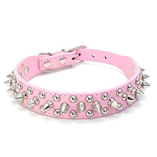 Spiked Dog Collar Small Rivet Spike Studded Puppy Girl Female Boy Little Pet Kitten Adjustable Collars for Cats Cute Soft Pu Leather Spiky Stud Collar New Pink L - Image 2