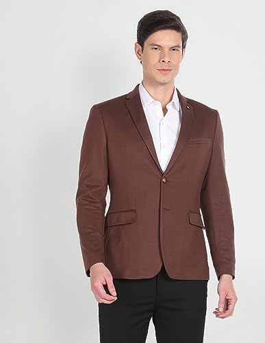 Image of Arrow Men's Red Textured Notch Collar Long Sleeve Formal Polyester Slim Fit Blazer