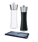 Zassenhaus Set Augsburg 18 cm Pfeffermühle & Salzmühle schwarz weiß & Schieferuntersetzer