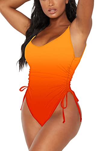 Image of Viottiset Women's Ruched High Cut One Piece Swimsuit Tummy Control Bathing Suit Monokini