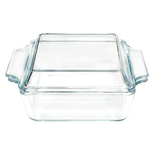 Cacerola pequeña cuadrada de vidrio templado de 1 cuarto de galón con tapa, mini cacerola de vidrio transparente con tapa de vidrio