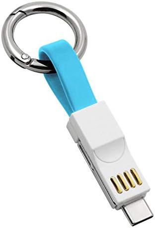 Power4 Keychain Charger Lightning Type C Micro USB 3 in 1 Multi Fast Charging Cable Portable Travel Short Charging Cord Compatible iPhone Android All Smart Phones and Smart Device (Blue)