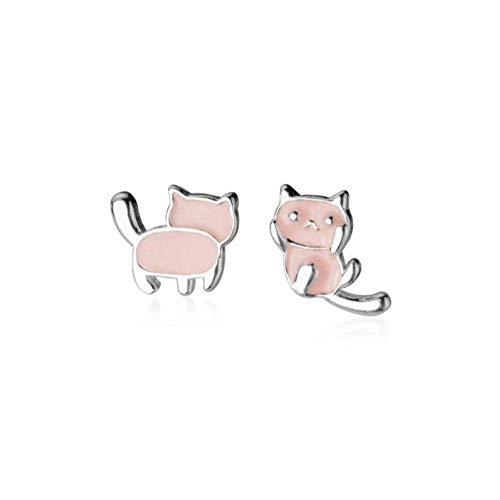 Pendientes de gatito rosa para el día a día con diseño asimétrico chic