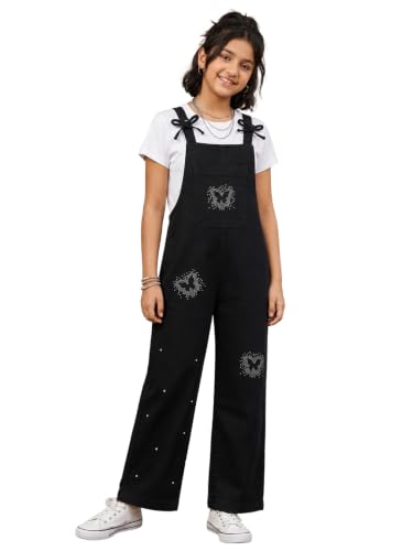 Image of KiddoPanti Girls Denim Dungaree Pant | Cotton Blend Stretch Jumpsuit | Single Front Pocket | Stylish Casual Kids Dungaree | Comfortable Everyday Wear 1-14 Years