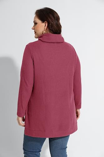 Image of RITERA Women's Plus Size Waffle Tops Long Sleeve Turtleneck Sweater Shirts Knit Tunic Oversized Casual Pullover Blouse XL-5XL