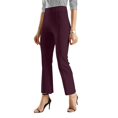Image of SWADESI STUFF Women's Bell Bottom Trousers - High Waisted Wide Leg Palazzo Pants | Stretchy Cotton Blend Retro Pants for Casual, Office, Party