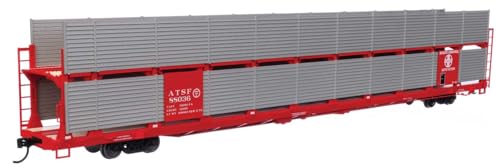 Walthers Mainline 910-8104 HO Scale 89' Flatcar w/Bi-Level Shielded Auto Rack - Ready to Run - Santa Fe Rack & Flatcar #88036
