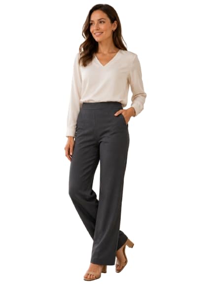 Women's High Waist Wide Leg Trouser | Formal Office Wear Palazzo Pants | Straight Fit Casual Stretchable Trousers with Pockets-image-30
