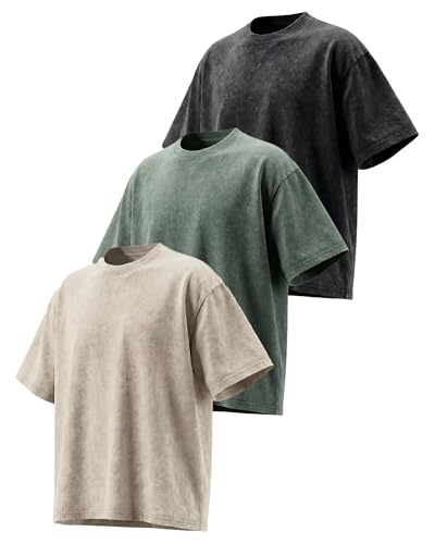 Mens Oversized T-Shirts Heavyweight Cotton Unisex Vintage Acid Wash Drop Shoulder Baggy Fit Tee Tops