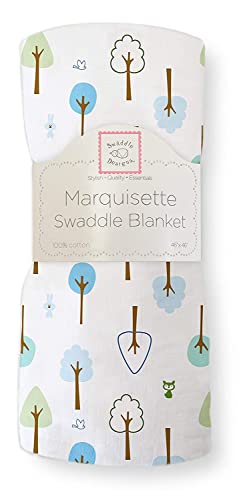 SwaddleDesigns Marquisette Swaddling Blanket, Premium Cotton Muslin, True Blue Cute and Calm