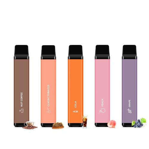 電子タバコ 使い捨て VAPE シーシャ ベイプ 爆煙 大容量 5風味集合 持ち運び 水蒸気タバコ 禁煙 サポート 15,000回吸引可能 ニコチン無し タール無し skira (コーヒー&タバコ&コーラ&桃&ブルーベリー)