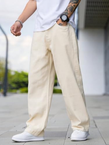 Image of Jeans for Men | Loose Fit Light Wash Denim Pants with Wide Leg Streetwear Style
