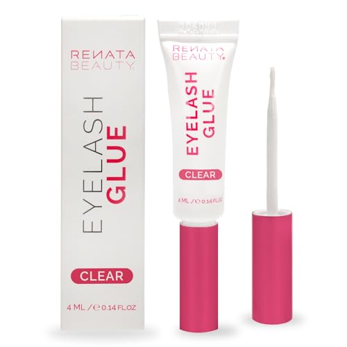 Renata Beauty Pegamento para Pestañas Postizas – Adhesivo Transparente de 24hs para Pestañas – Pegamento Waterpoof para Extensión de Pestañas Falsas – Tubo Flexible de Doble Función con Cepillo