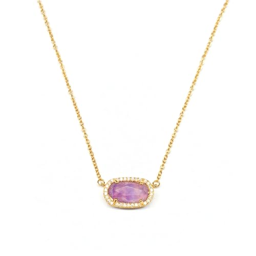 Freinit Pendant Necklace for Women 14K Dainty Fashion Gold Pendant Necklace Adjustable Chain Minimalist Gift for Birthday Valentine's Day Graduation Niece GF - Amethyst