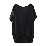 YEBIRAL Mujeres Casual Tallas Grandes Camiseta Camisa Manga Corta Suelto Casual Redondo Cuello Color Sólido Túnica Tops de Verano Blusas(Negro-1,3XL
