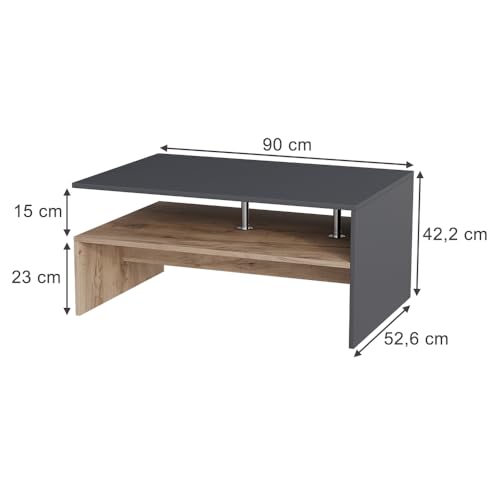 Vicco Couchtisch Amato, Anthrazit/Goldkraft Eiche, 90 x 52.6 cm – Bild 4