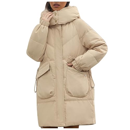 Abrigo de invierno de manga larga para mujer, con cremallera, con bolsillos, para embarazo, caqui, XXL