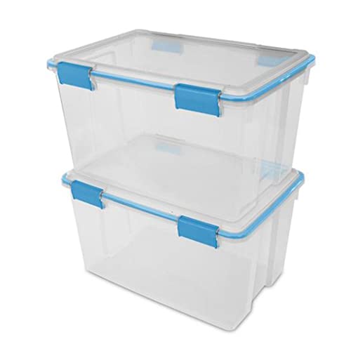 Image of Sterilite 54 Qt Gasket Box, Stackable Storage Bin with Latching Lid and Tight Seal, Plastic Container to Organize Basement, Clear Base and Lid, 1-Pack