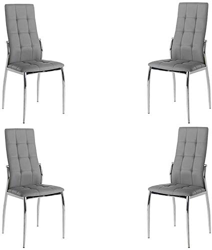 MOMMA HOME Set de 4 Sillas - Modelo Cami - Color Gris/Plata - Material Ecopiel/Metal Cromado - Medidas 46 x 54 x 101 cm Cover