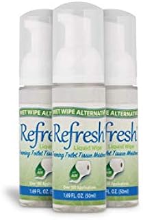 Refresh Liquid Wipe: Toilet Paper Foam. Eco-Friendly Flushable Wet Wipe Alternative. Cleanses and Soothes with Witch Hazel and Aloe. Plumbing and Septic Safe. 50ml (1.69 Fl Oz) – 3 Pack.…