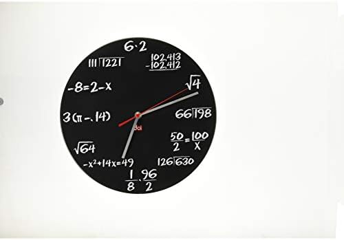 DCI Pop Quiz Clock, Black and White, Metal, 11-1/2" Diameter, Mathematics Teacher Gift, Wall Clock for Classroom, Home, Office