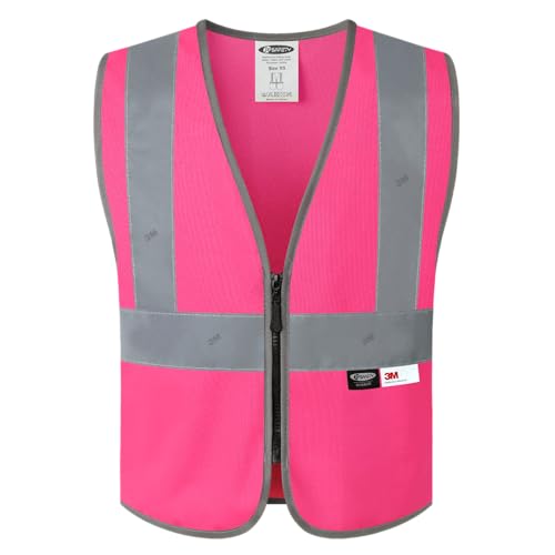 JKSafety Kids Safety Vest Kids Construction Vest Hi Vis with 3M Reflective Tapes High Visibility Meet ANSI Standard Pink Color (BK300-Pink S)