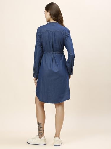 Image of MomToBe Women's Fit and Flare Above the Knee Denim Maternity Dress /Pregnancy Dress /Easy Breastfeeding Dress /Feeding Dress /Western Dress with Zippers for Nursing Pre and Post Pregnancy