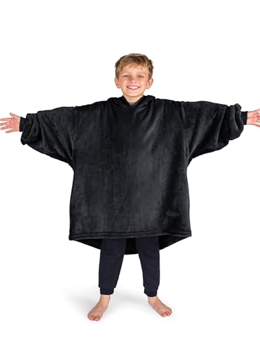 Bare Home Microplush Wearable Blanket with Side Pockets - Soft and Plush - Warm and Cozy - Adult &amp; Kid Sizes (Kids, Black)
