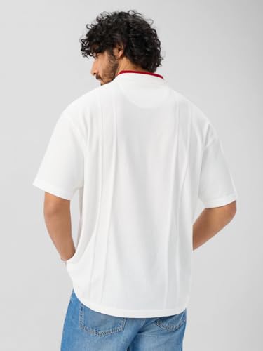 Image of The Souled Store Naruto Shippuden: Akatsuki Outlaws Men and Boys Short Sleeves Collared Neck White Embroidered Cotton Blend Oversized Polos