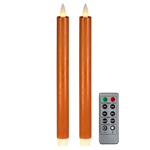 Image of Flameless Taper Candles Flickering with Remote and Timer, 3D Moving Flame Taper Candle Battery Operated to 400 Hours, 9 Inch Window Candles, (Orange)