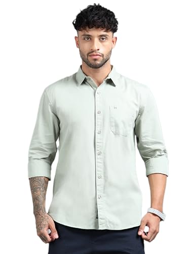 Image of Men Slim Fit Solid Spread Collar Casual Shirt