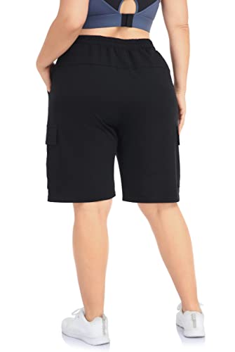 ZERDOCEAN Women's Plus Size Cargo Sweat Shorts Active Summer Workout Walking Athletic Shorts with Pockets4