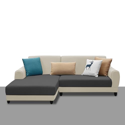 Image of Kraven LHS 4 Seater L Shape Sofa Set for Living Room (Cream Black Fabric) Premium Fabric Sofa