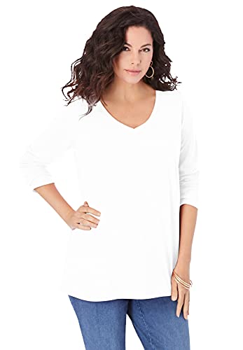Roaman's Women's Plus Size Ultimate Long Sleeve V Neck Tee