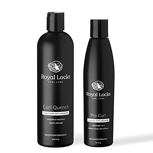 Royal Locks Curl Care NEW Coily Essentials Set | Curl Quench Conditioner & Pro Curl Cream Gel | Cleanses as a co-wash, moisturizes, and holds style (12 fl oz & 7.5 fl oz)