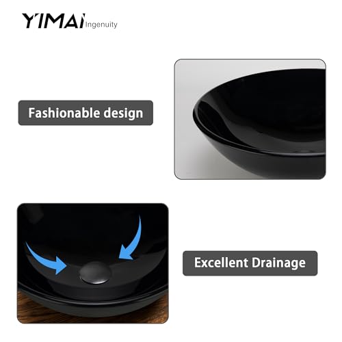 YIMAI Black Glass Vessel Sink 16.5" x 16.5" x 5.5" – Tempered Glass Above Counter Round Bathroom Sink Bowl Countertop Modern Sinks with Faucet and Drain Combo, Easy Install for Master or Powder Room by YIMAI Ingenuity - Used condition - Image 5