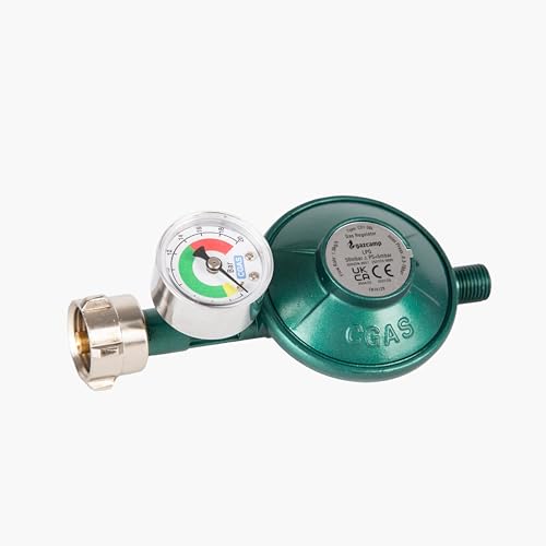Gazcamp Gasdruckregler mit Manometer und Schlauchbruchsicherung 50 mbar Ausgangsdruck 1 0 kg/h Durchflussleistung für Propangasflaschen im Außenbereich