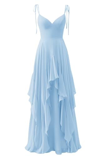 Spaghetti Straps Bridesmaid Dresses 2025 Chiffon Ruffled Long Prom Dresses for Women Formal