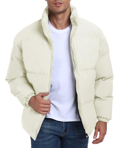 Image of Mens Padded Jacket,Stand Collar Windproof Down Jacket,Full Zipper Outerwear Puffer Coat